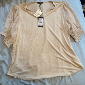 Ariella Cream Puff-Sleeve V-Neck Blouse